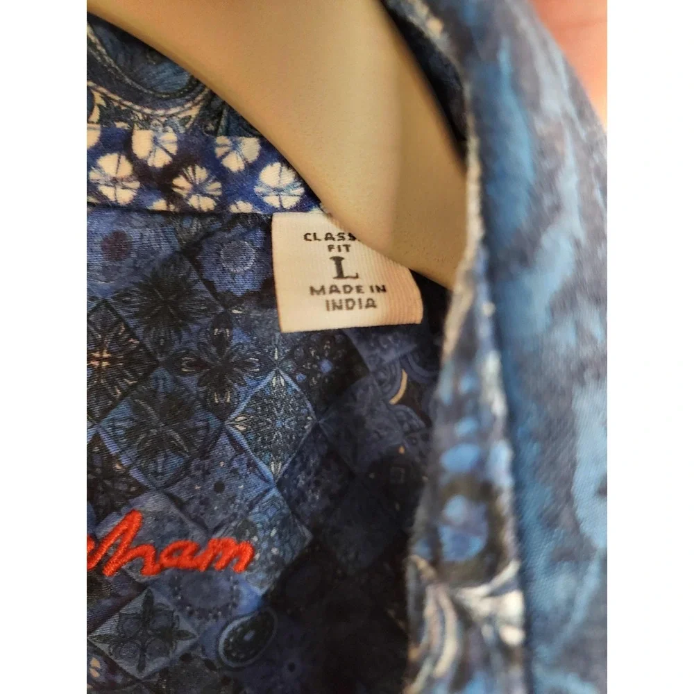 Robert Graham Shirt Mens Large Blue Classic‎ Fit Short Sleeve Paisley Cotton